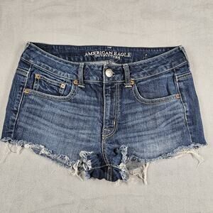 Y2K American Eagle Shorts Womens 8 Cut Off Distressed Denim Micro Mini Booty